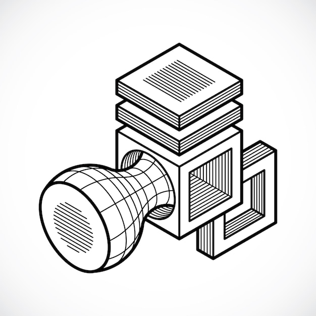 engineering abstract shape, 3d vector polygonal figure.