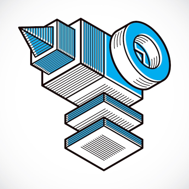 Engineering abstract shape, 3d vector polygonal figure.