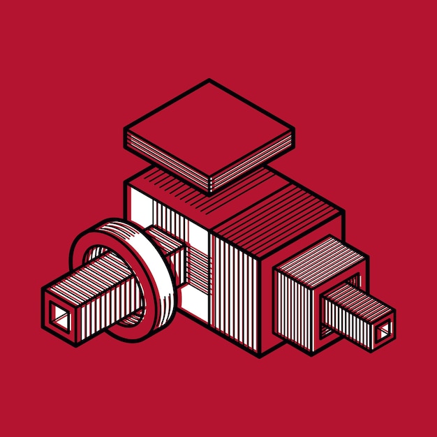 engineering abstract shape, 3d vector polygonal figure.
