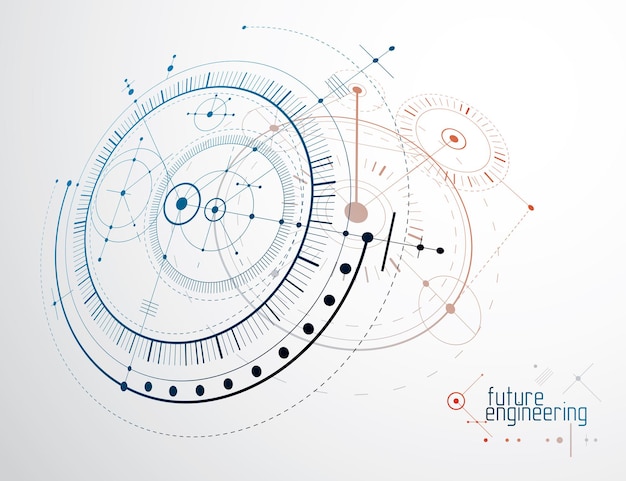 Engineering technological vector wallpaper made with circles and lines. Modern geometric composition can be used as template and layout. Abstract technical background.