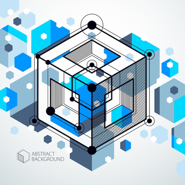 engineering technology vector blue wallpaper made with 3d cubes and lines. engineering technological wallpaper made with honeycombs. abstract technical background.