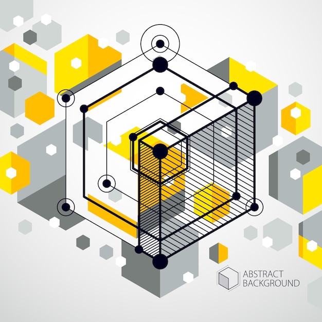 engineering technology vector yellow wallpaper made with 3d cubes and lines. engineering technological wallpaper made with honeycombs. abstract technical background.