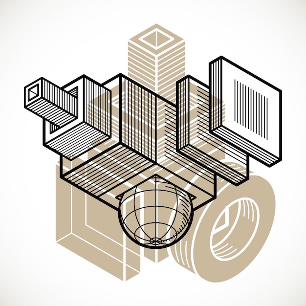Engineering three-dimensional construction, abstract vector trigonometric shape.
