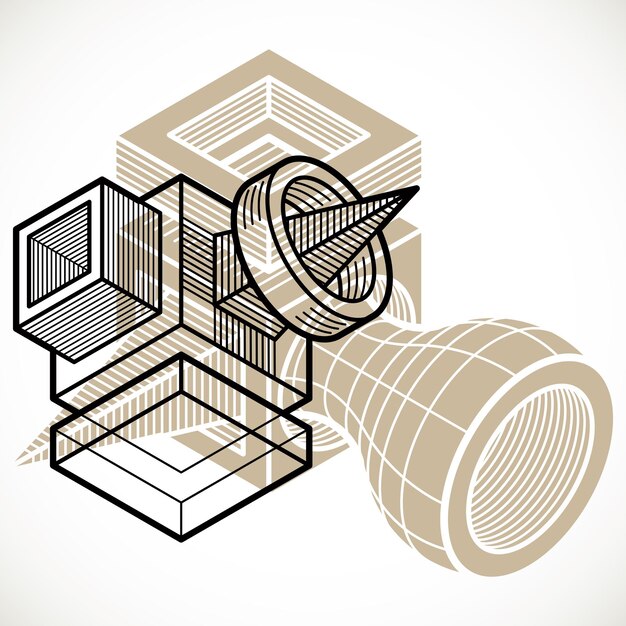 Engineering three-dimensional construction, abstract vector trigonometric shape.