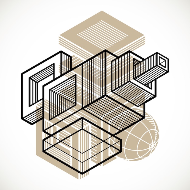 Engineering three-dimensional construction, abstract vector trigonometric shape.