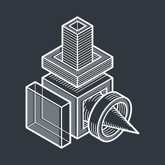 Engineering three-dimensional construction, abstract vector trigonometric shape.