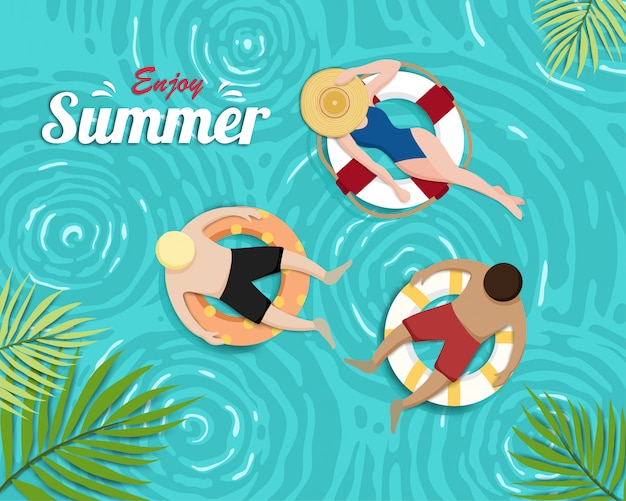 enjoy summer illustration of top view characters in the sea