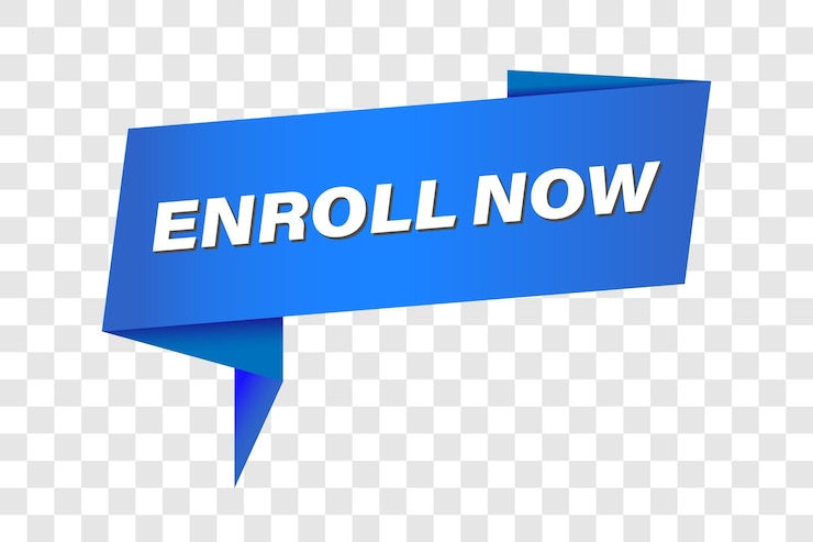 Vector enroll now sign enroll now banner sticker label or tag enroll now ribbon template