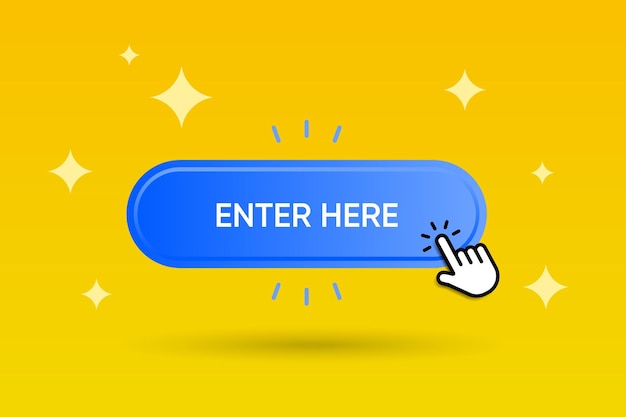 Enter here button Click here web buttons with hand cursorAction button with arrow pointer Click b