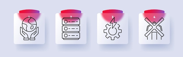 Environmental set icon Hands holding Earth server gear with power symbol windmill sustainability energy renewable resources ecofriendly technology