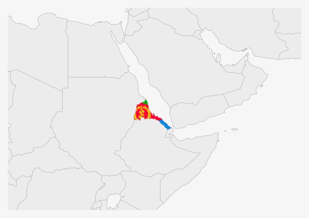 Eritrea map highlighted in Eritrea flag colors gray map with neighboring countries