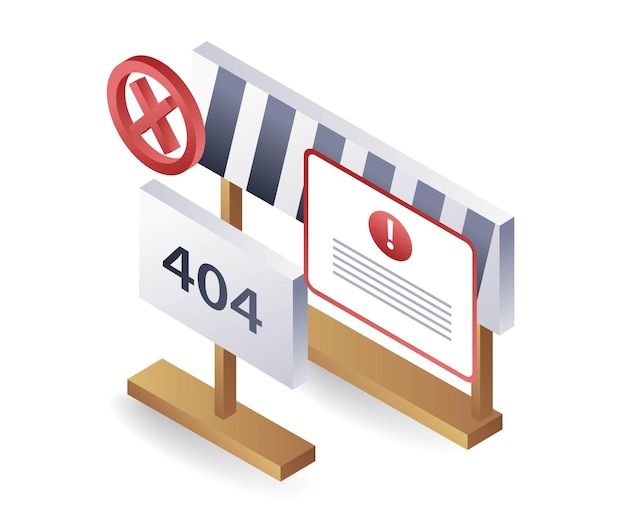 Error 404 warning sign flat isometric 3d illustration