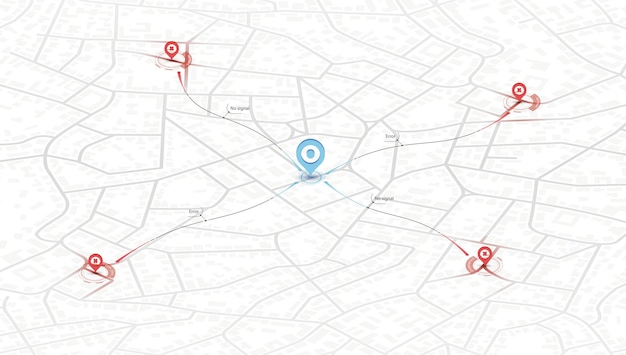 error with map navigation with red color point markers navigation system broke isometric vector