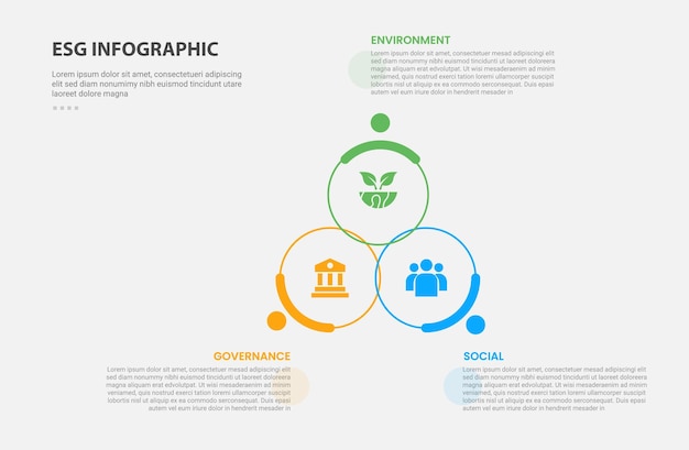 ESG infographic outline style with 3 point template with big circle cycle circular create triangle pyramid for slide presentation