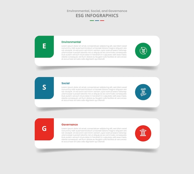 ESG sustainability concept for infographic with drop shadow style with round rectangle box stack position with 3 point list information