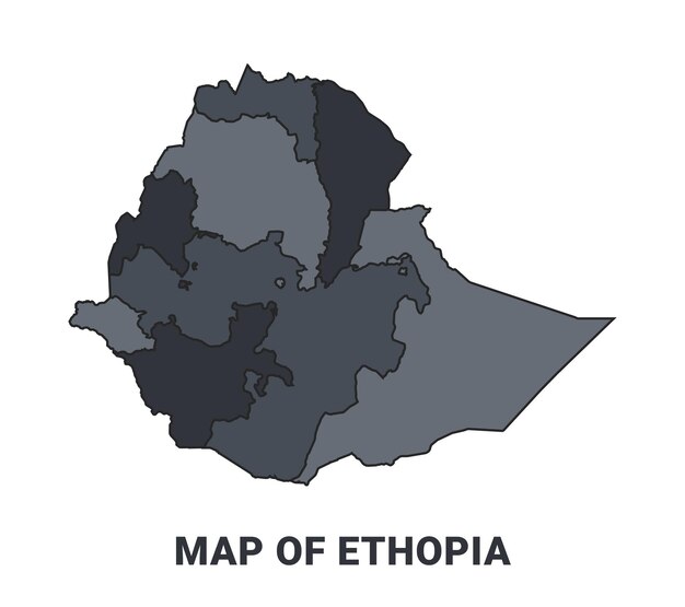 Ethopia political map border of regions outline vector set
