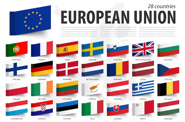European union flag and member . Sticky note design . Europe map