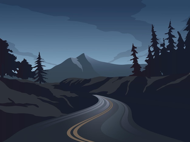 evening landscape with road and mountain