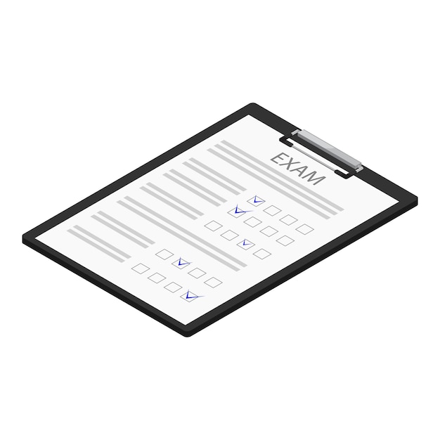 Exam sheet isolated on white background isometric view Vector
