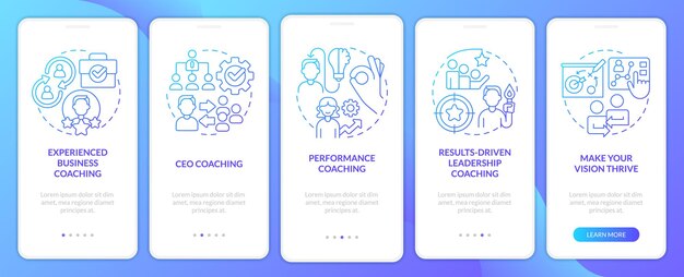 Executive coaching service blue gradient onboarding mobile app screen
