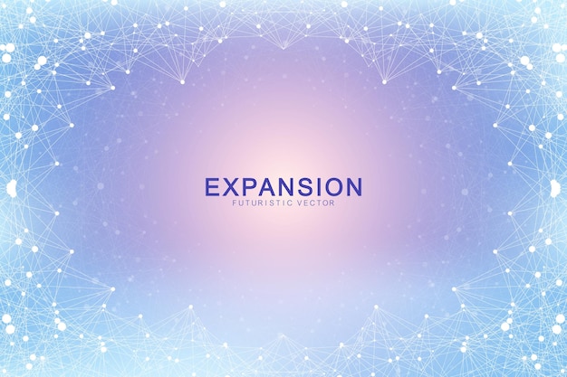 expansion of life. colorful explosion background with connected line and dots, wave flow. visualization quantum technology. abstract graphic background explosion, motion burst, vector illustration.
