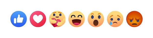 Facebook emoji Facebook button set of 7 Emoji Reactions Editorial vector