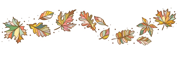 Falling autumn leaves colorful vector clip art wave vector illustration hand drawn leaf