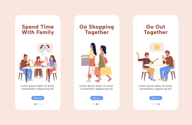 Family time onboarding mobile app screen flat template