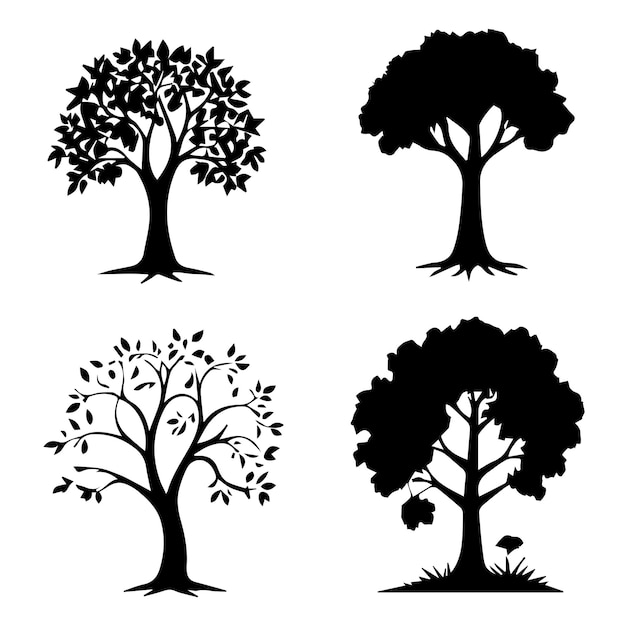 family tree black vector silhouette design logo