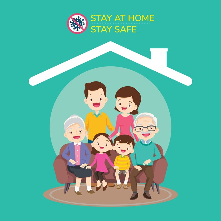 Vector family wearing protective medical mask