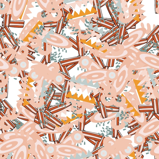 Fantasy messy freehand doodle geometric shapes seamless pattern. Infinity ditsy scribble.