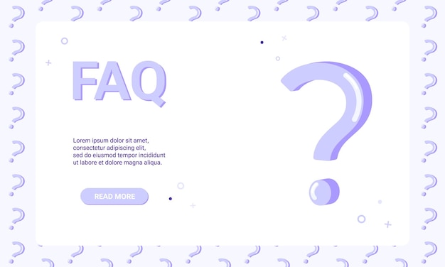 FAQ page template. Frequently Asked Question banner. User support web page question mark and pattern