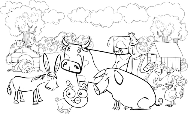 farm animals for coloring book