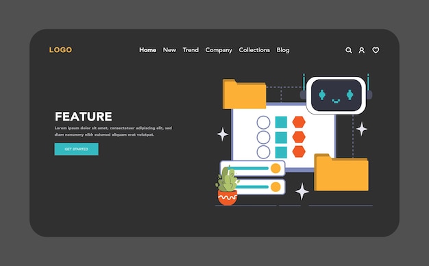 Feature categorization concept an adorable bot analyzes data for machine learning sorting it into