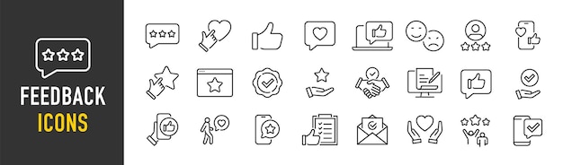 Feedback web icons in line style Testimonials like comment marketing survey confirmation collection Vector illustration