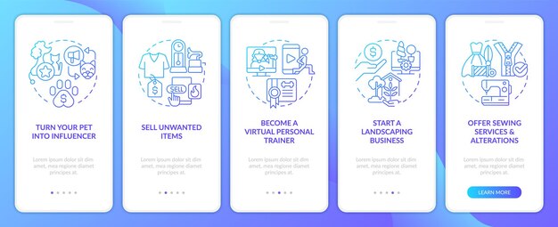 female business ideas blue gradient onboarding mobile app screen