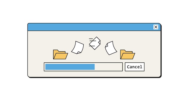 File copy and save process window in retro style 90s ui design