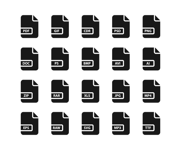 File format icon set or File type icon set and Document format file icon