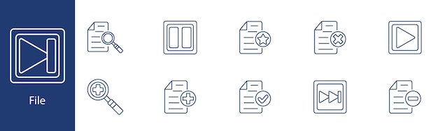file set icon play pause search star check add document delete zoom forward file management document control concept