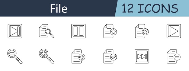 file set icon play pause search star delete add zoom in zoom out forward backward document checkmark document management multimedia control file operations concept