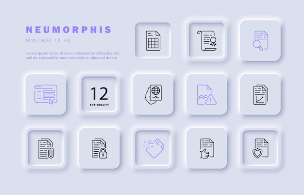 File set icon Tables list passport data analysis database like protect send error warning sign defense website lock attach Data set concept Neomorphism style Vector line icon