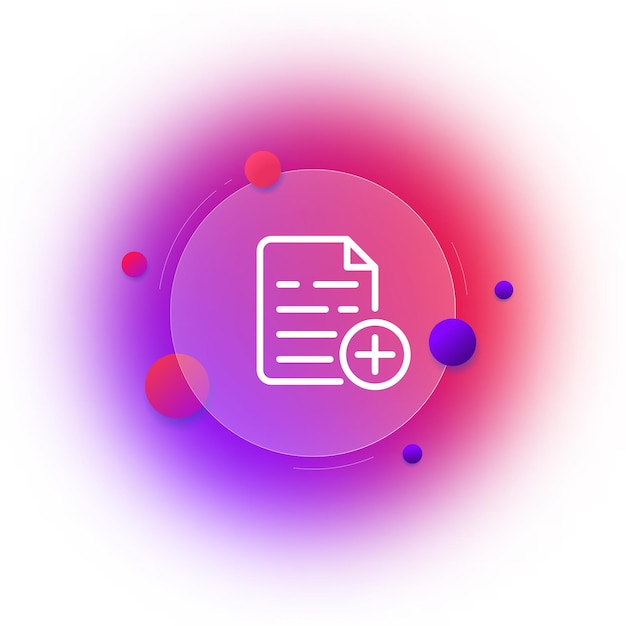 File with plus line icon Add Information New file new page Data concept One line style Vector line icon for Business and Advertising Glassmorphism style Vector line icon