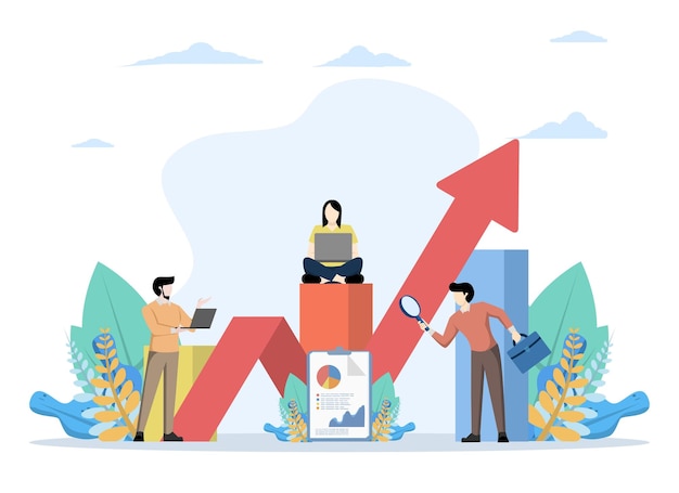 financial audit vector illustration with showing a team doing financial evaluation of a company