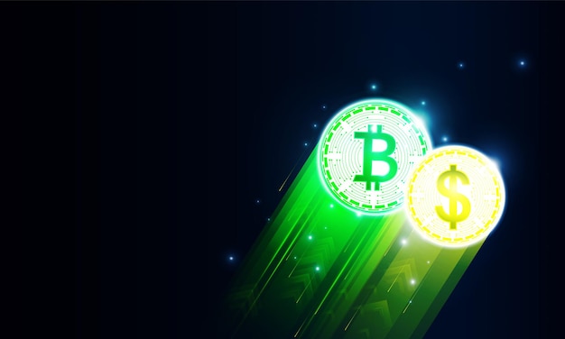 financial chart with moving up arrow graph bitcoin and dollar cryptocurrency technology in stock market on blue color background concept innovation background vector design