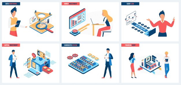 Financial data monitoring investment and cash flow HR management and audit set