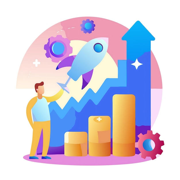 Financial Growth and Success Concept with Rocket and Bar Chart