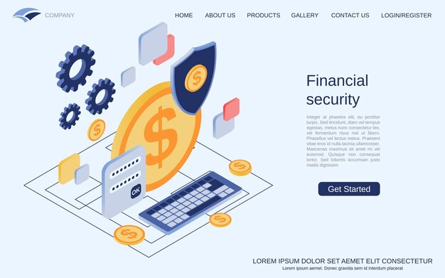 Financial security money protection bank account control flat 3d isometric vector concept