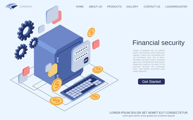Financial security money protection bank account control flat 3d isometric vector concept