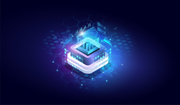 Financial technologies. Isometric image of virtual bank. Mobile bank conceptual illustration. Internet online banking. software and mobile application for finance services.