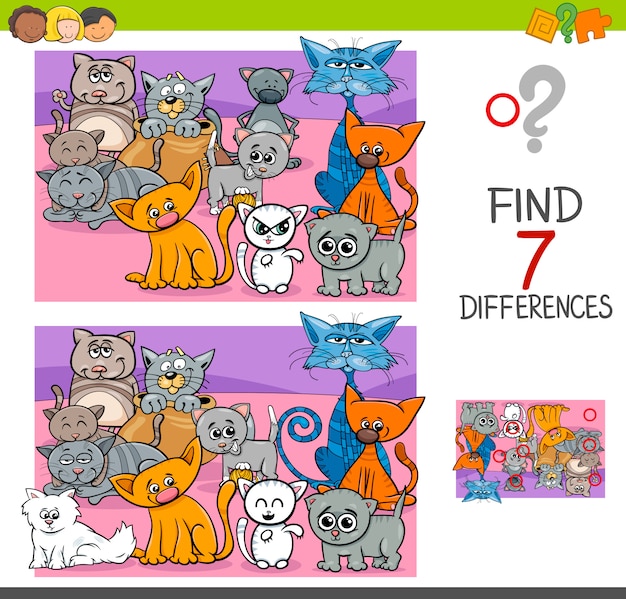 find differences game with cats animal characters